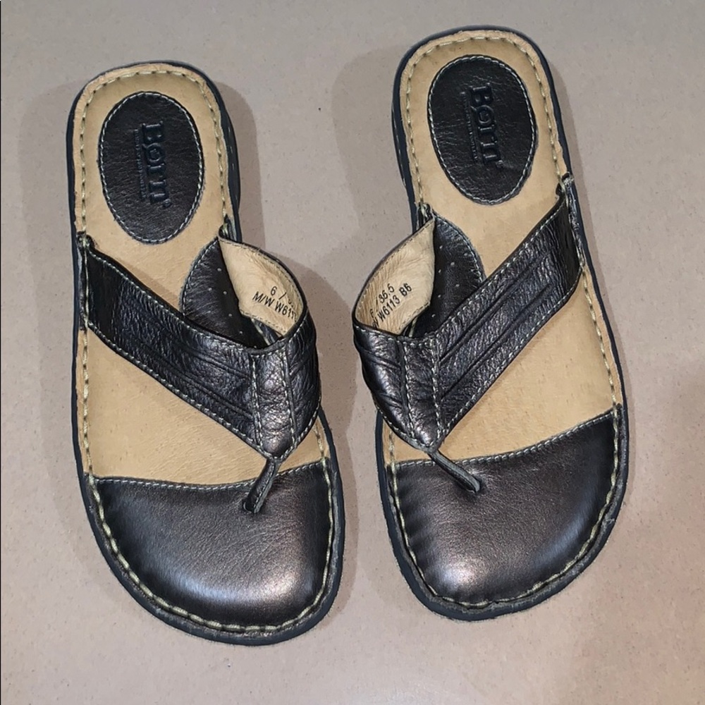 New Born Dark Bronze Leather Thong Sandals